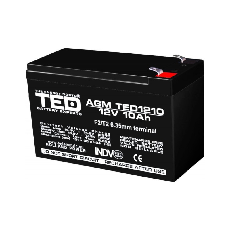 Acumulator AGM VRLA 12V 10A dimensiuni 151mm x 65mm x h 95mm F2 TED Battery Expert Holland TED002730 (5)