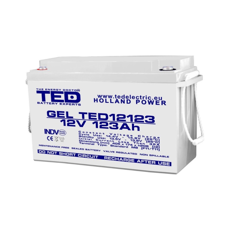 Acumulator AGM VRLA 12V 123A GEL Deep Cycle 405mm x 173mm x h 220mm F11 M8 TED Battery Expert Holland TED003508 (1)