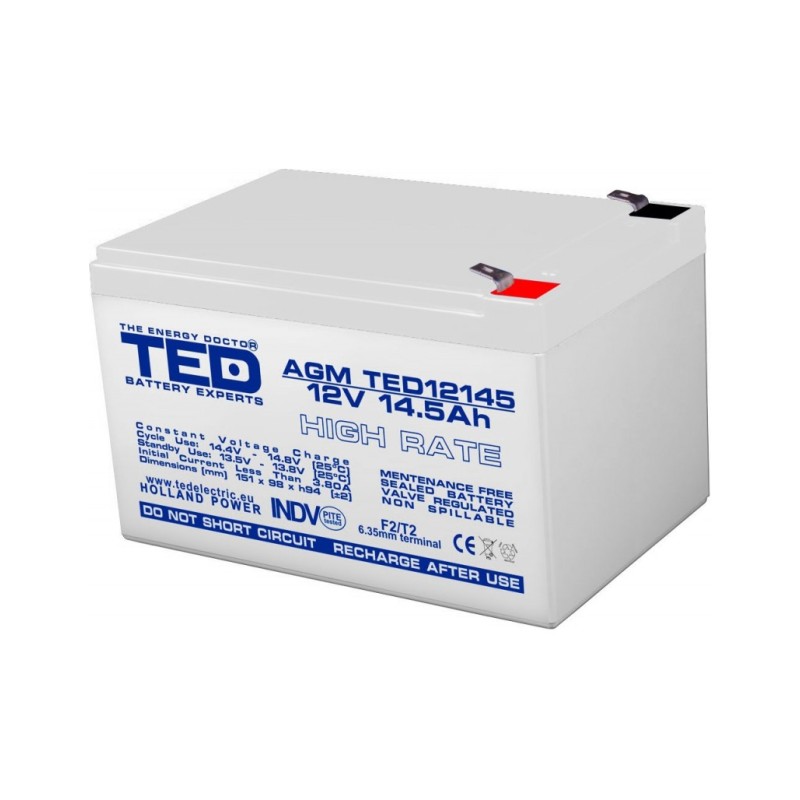 Acumulator AGM VRLA 12V 14,5A High Rate 151mm x 98mm x h 95mm F2 TED Battery Expert Holland TED002792 (4)