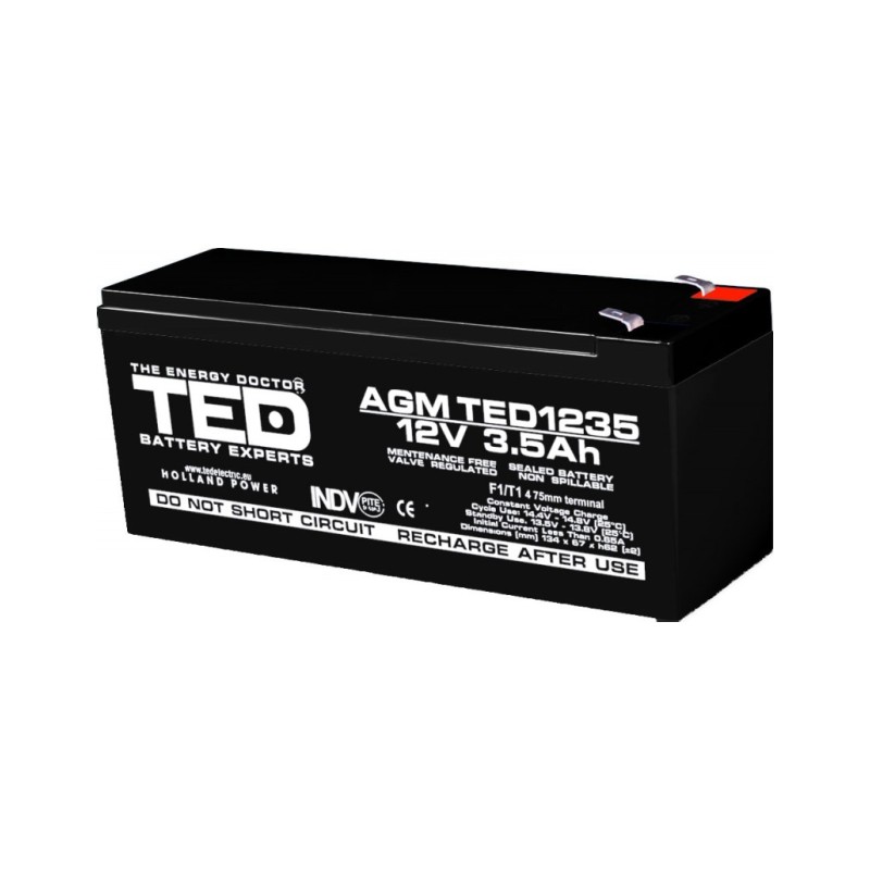 Acumulator AGM VRLA 12V 3,5A dimensiuni 134mm x 67mm x h 60mm F1 TED Battery Expert Holland TED003133 (10)