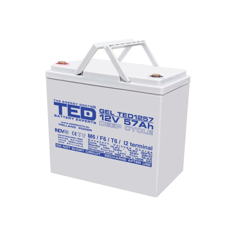 Acumulator AGM VRLA 12V 57A GEL Deep Cycle 229mm x 138mm x h 208mm M6 TED Battery Expert Holland TED003393 (1)
