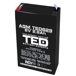 Acumulator AGM VRLA 6V 2,9A dimensiuni 65mm x 33mm x h 99mm F1 TED Battery Expert Holland TED002877 (20)