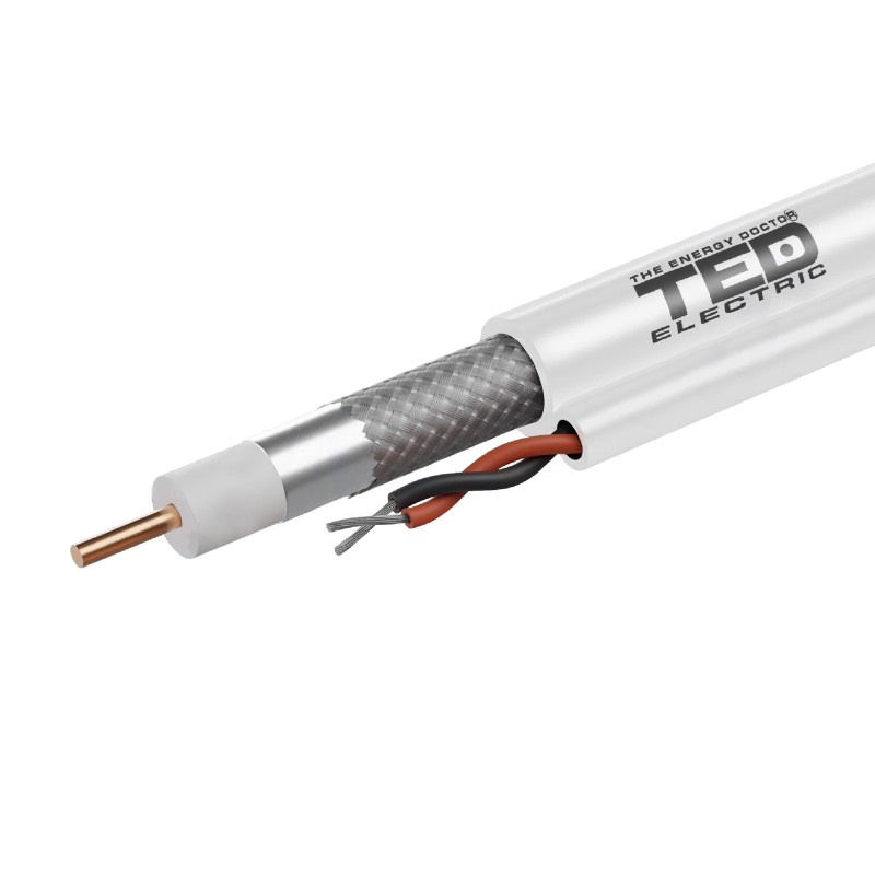 Cablu coaxial cu ALIMENTARE 75 ohm RG59 cupru 0,81 mm + 2 fire CCA x 0,75 mm PVC alb rola 305m TED Wire Expert TED003799