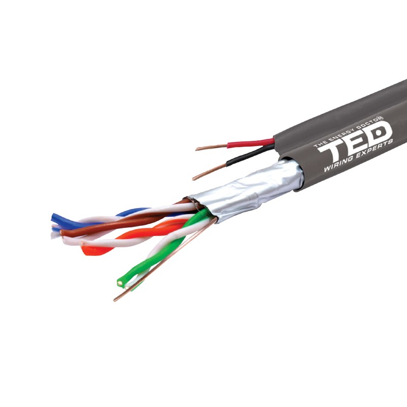 Cablu FTP cat.5e Cupru + 2 fire x 0,75 mm cupru multifilare de alimentare 305ml TED Wire Expert TED002389