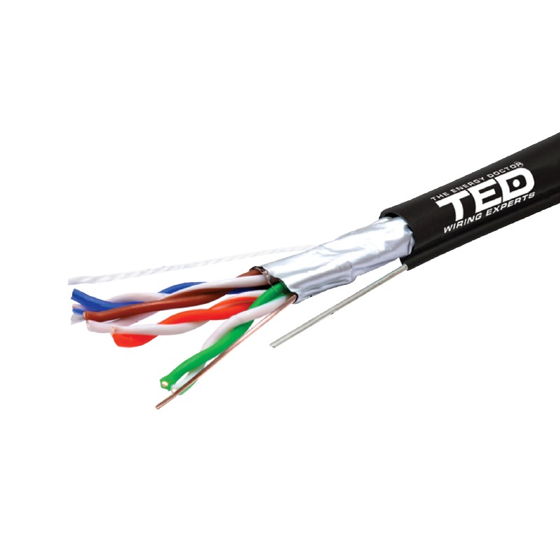 Cablu FTP cat.5e sufa cupru integral 0,5 manta PE negru tambur 500 ml. TED Wire Expert TED002402