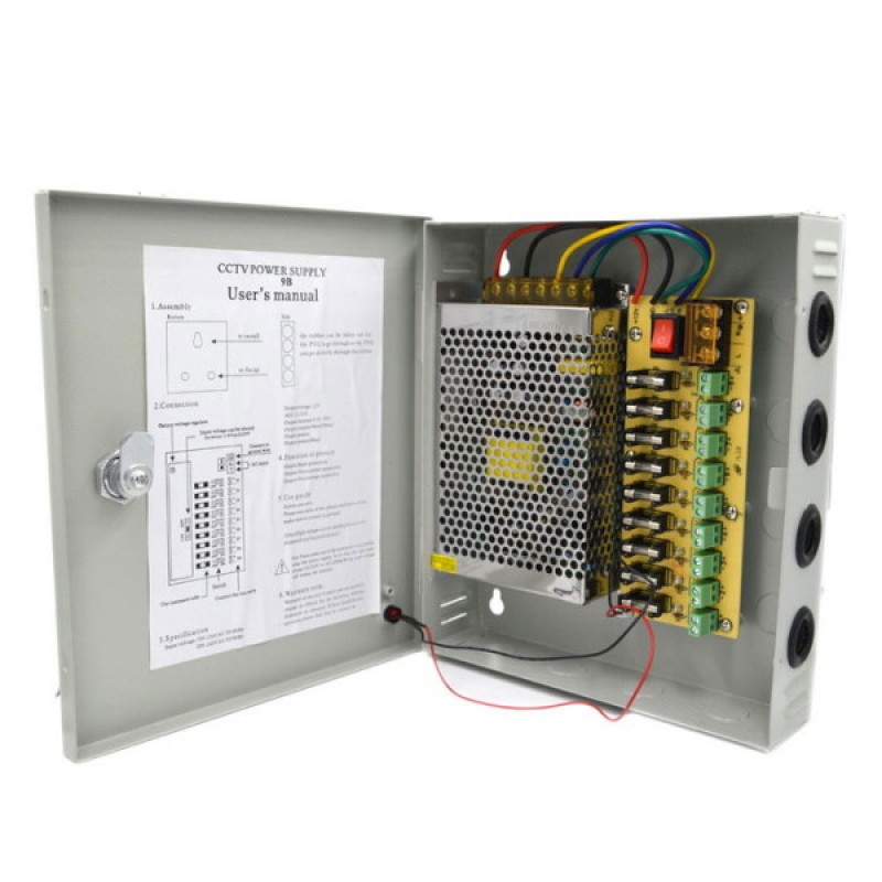 Sursa de alimentare cu jonctiune pentru maxim 9 camere de supraveghere 12V/5A CP-12-05C09*