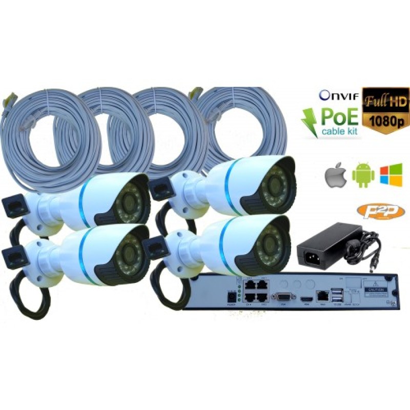 Kit sistem de supraveghere IP PoE 2 MP 4 camere NVR-K09S