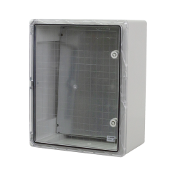 Cutie distributie IP65 din ABS gri, usa transparenta, placa metalica, 400x500x240 mm PP3017