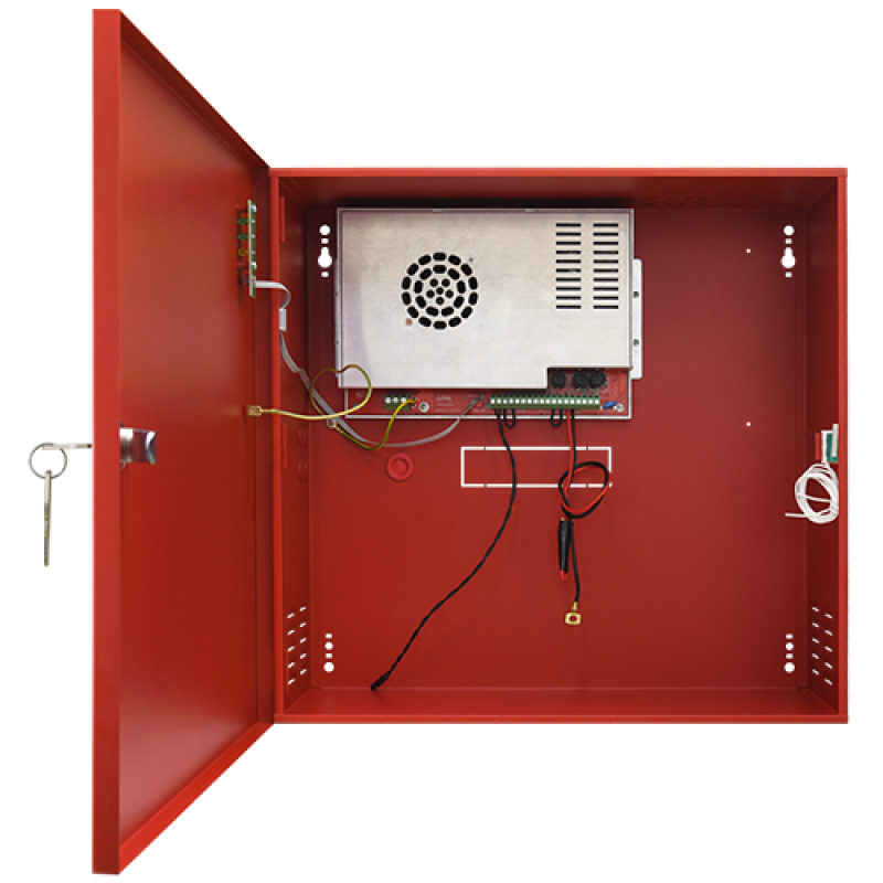 Sursa de alimentare EN 54-4, 27.6V/8.2A, cutie metalica cu loc acumulatori 2x40Ah/12V - PULSAR EN54C-10A40