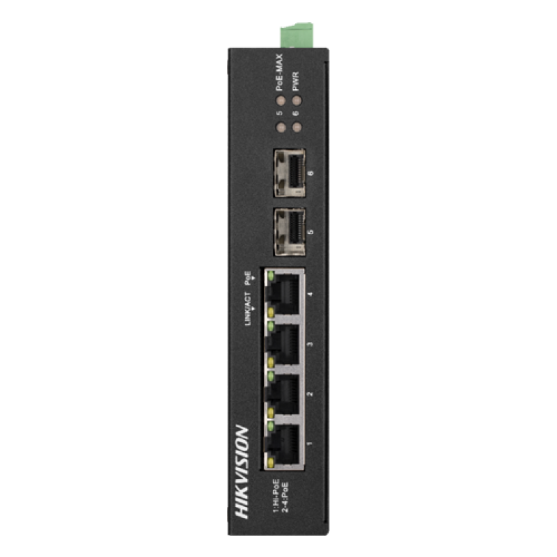 Switch 4 porturi Gigabit PoE, 2 porturi uplink SFP - HIKVISION DS-3T0506HP-E-HS