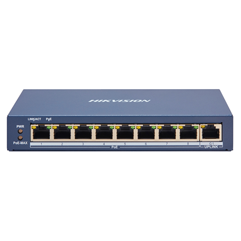 Switch 8 porturi PoE, 1 port uplink RJ45, SMART Management - HIKVISION DS-3E1309P-EI