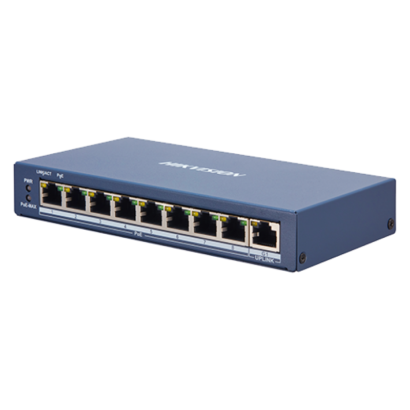 Switch 8 porturi PoE, 1 port uplink RJ45, SMART Management - HIKVISION DS-3E1309P-EI