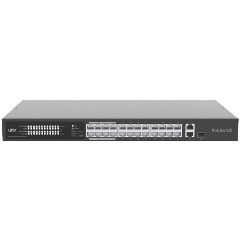Switch 24 porturi PoE, uplink 2 porturi combo, 1 port RJ45 Gigabit + 1 port SFP - UNV NSW2020-24T1GT1GC-POE-IN